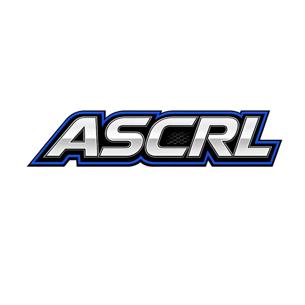Official metallic ASCRL wordmark, blue outline