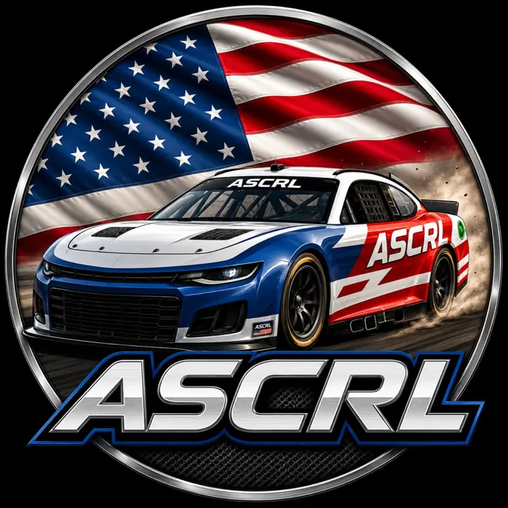 Official ASCRL patriotic racing car emblem with American flag